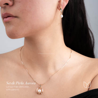 Set de Perla Aurora — Collar y aretes con perla central
